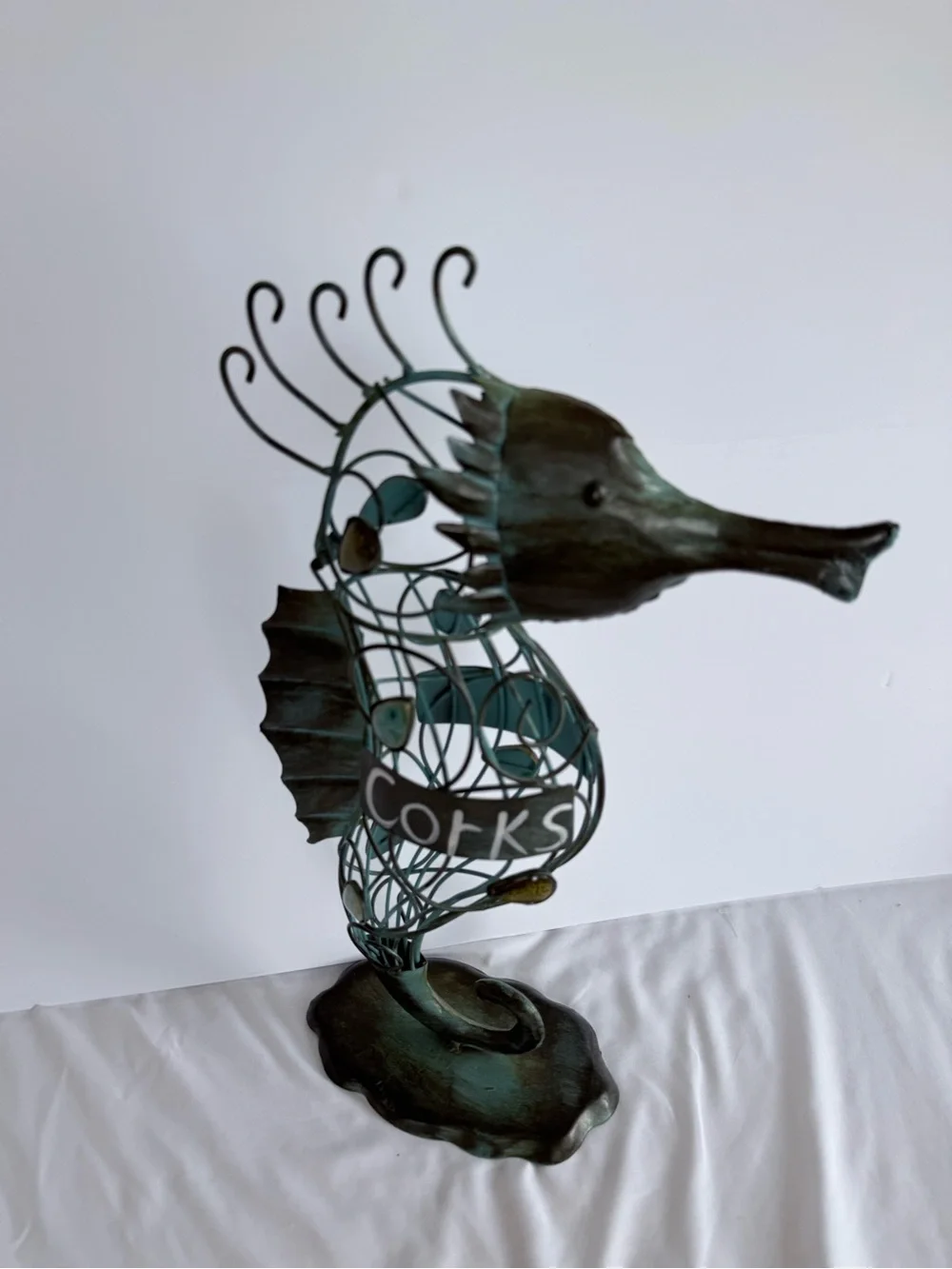 Regal Plus Seahorse Wine Cork Holder Coastal Metal Decor 17.5”